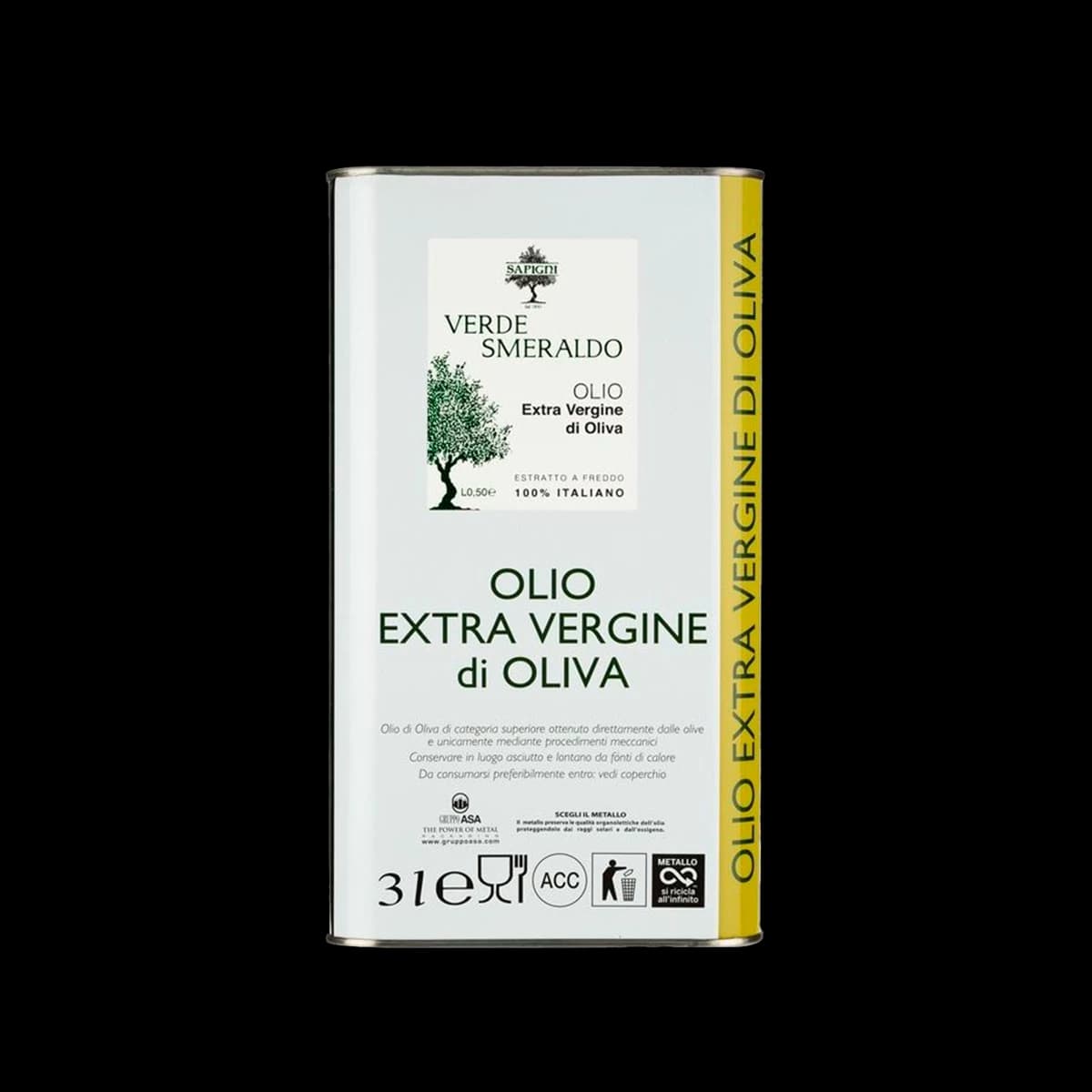 Emerald Green Extra Virgin Oil with a Scent of Freshly Mowed Grass, 100% Italian (3 Lt)
